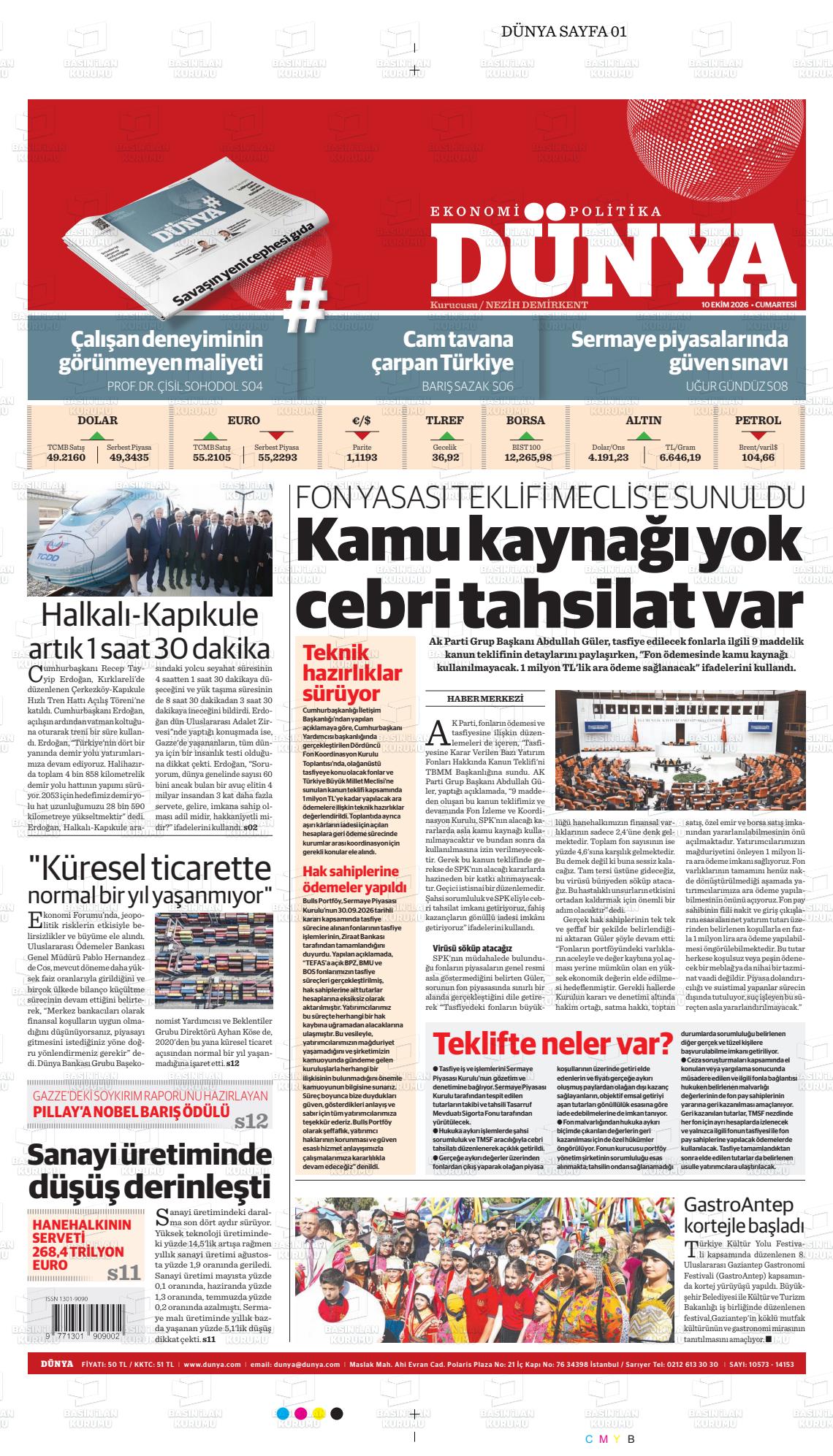 Dünya gazetesi ilk sayfası