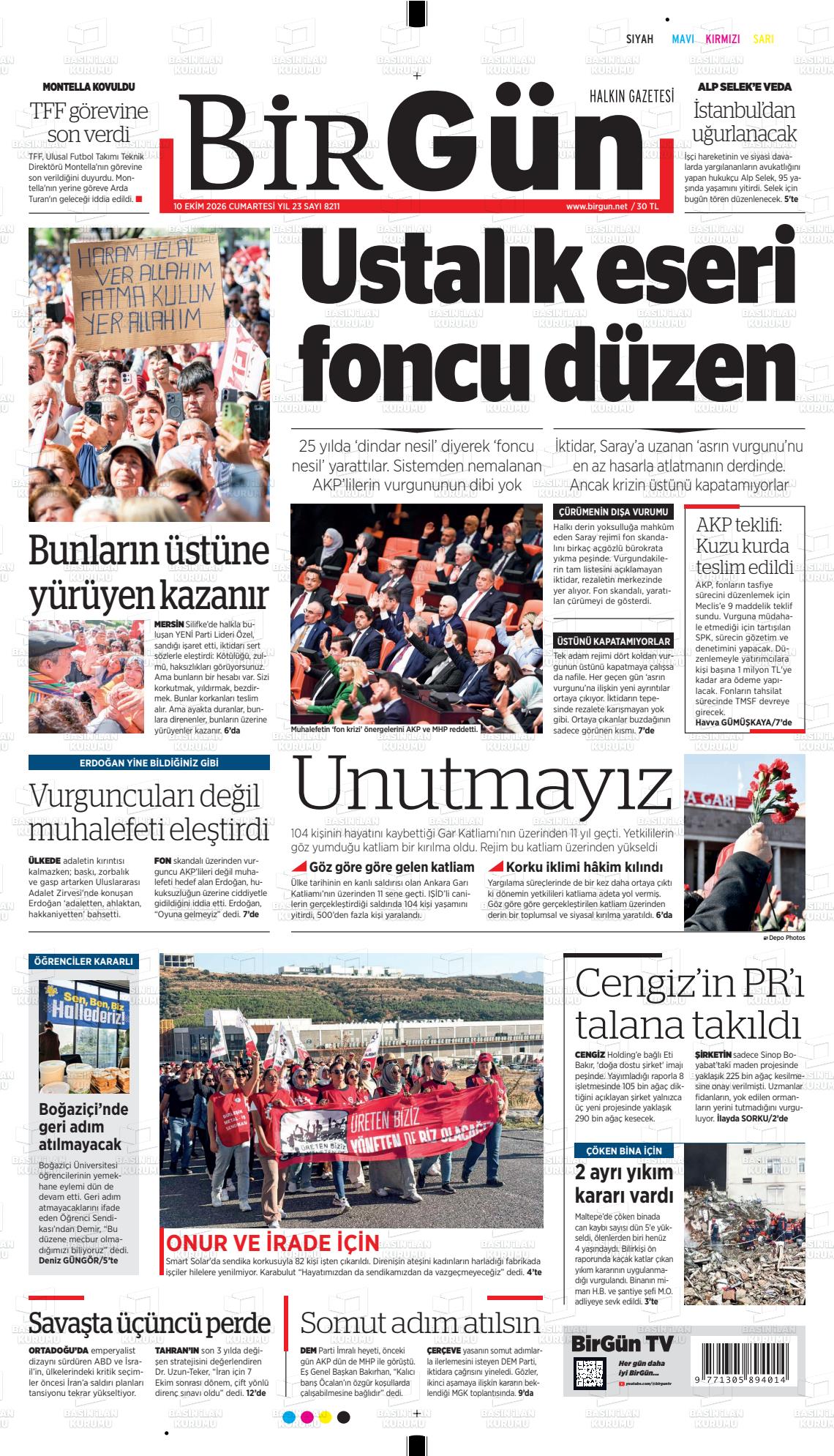Birgün gazetesi ilk sayfası