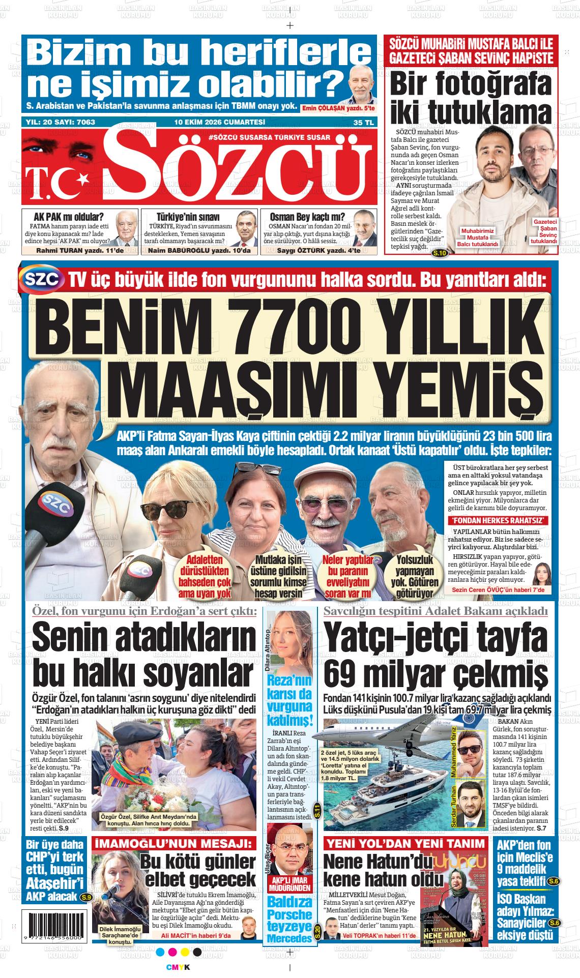 Sözcü gazetesi ilk sayfası