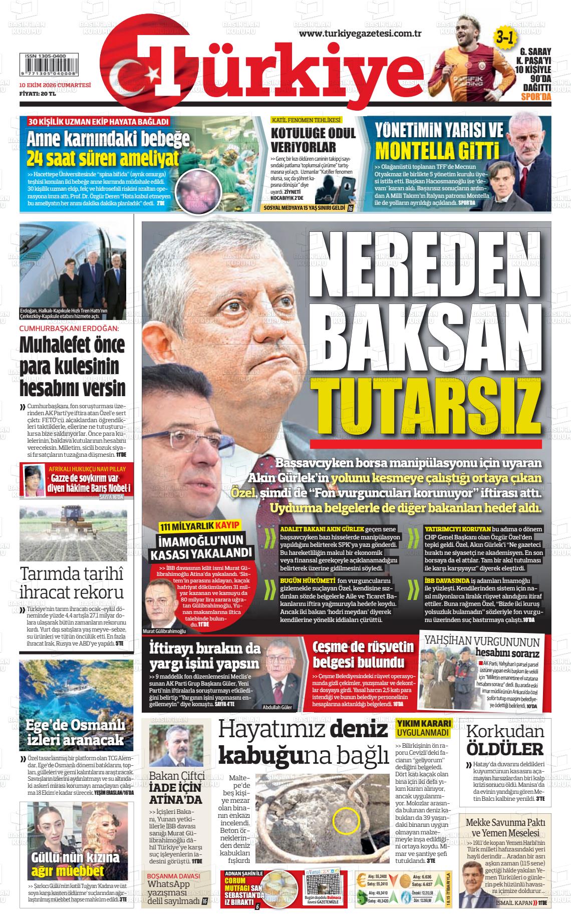 Türkiye gazetesi ilk sayfası