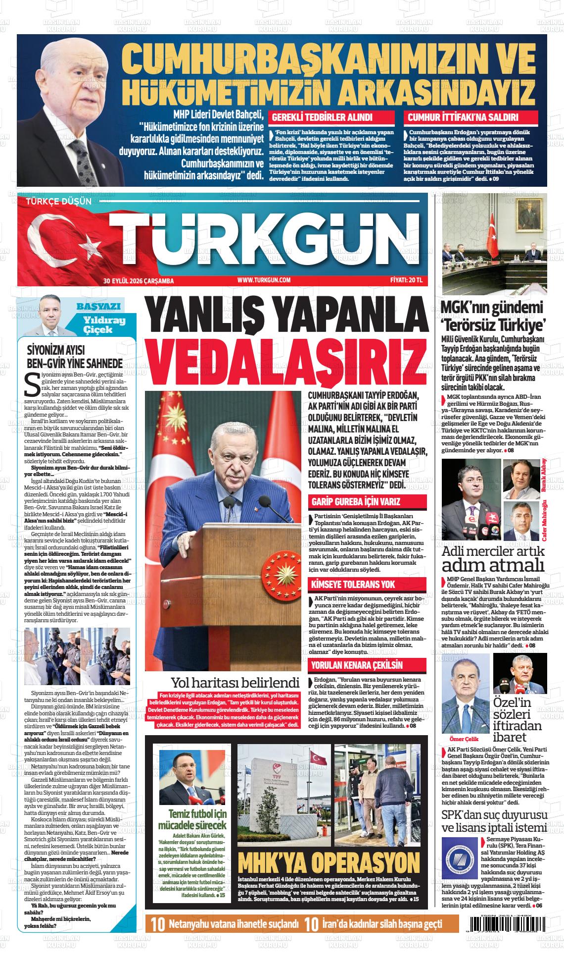 Türkgün gazetesi ilk sayfası