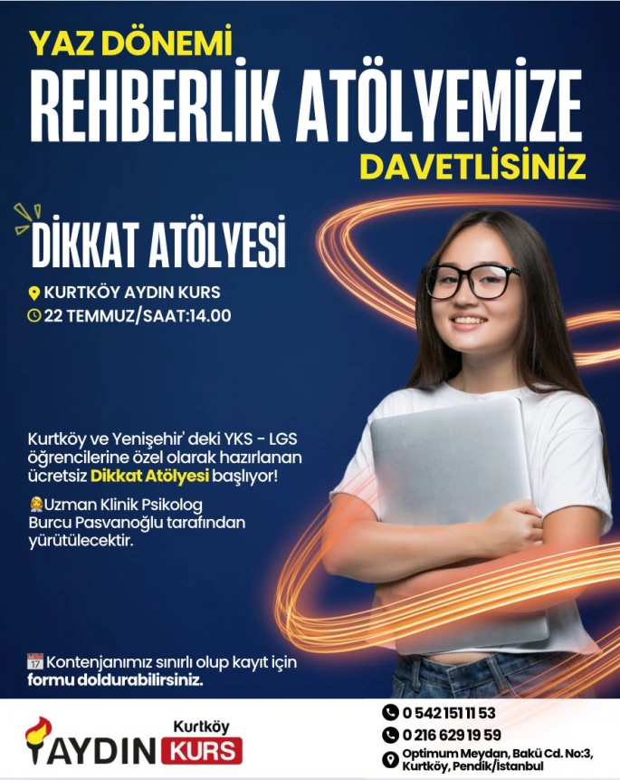Aydın Kurs Kurtköy’den LGS ve YKS Öğrencilerine Ücretsiz ‘Dikkat Atölyesi’ Desteği
