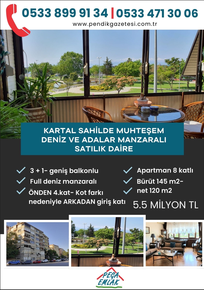 Kartal Sahilde Muhteşem Deniz ve Adalar Manzaralı 3+1 Satılık Daire 