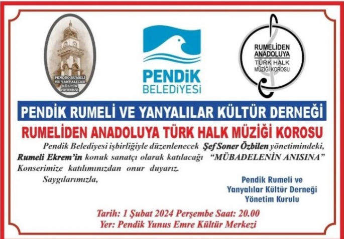 Pendik Rumeli ve Yanyalılar Kültür Derneği Konseri Bu Akşam Yunus Emre KM’de