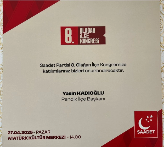 Saadet Partisi Pendik İlçe Kongresi 27 Nisan’da AKM’de